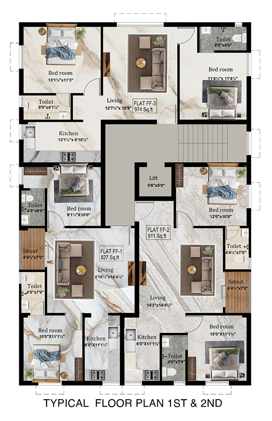 3 BHK flats for sale in Madhavaram floor plan